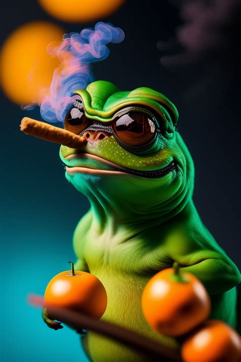 Lexica - 8k representation of pepe the frog smoking a cigar, blue ...