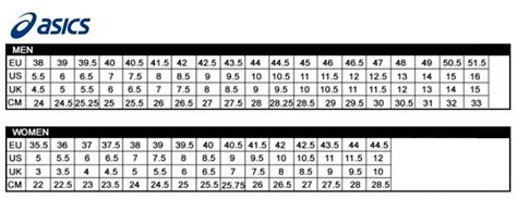 Asics Kids Shoe Size Chart