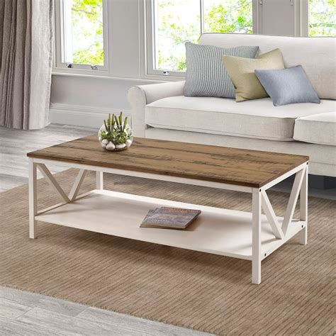 Welwick Designs Distressed Rustic Modern Farmhouse Coffee Table -Reclaimed Barnwood/White ...