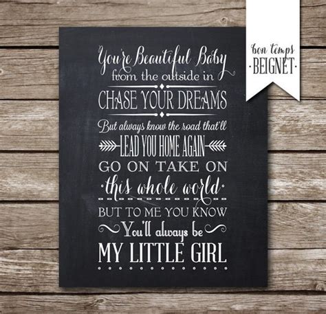 Items similar to My Little Girl - Lyrics by Tim McGraw - Chalkboard PRINTABLE design 11x14" and ...