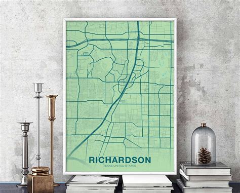 RICHARDSON Texas TX USA Map Poster Color Hometown City Print Modern ...