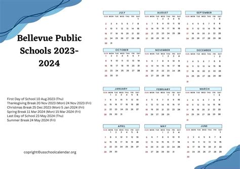 Bellevue Public Schools Calendar with Holidays 2023-2024