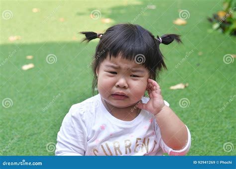 Close-up Little Girl Crying in Garden Asian Stock Image - Image of ...