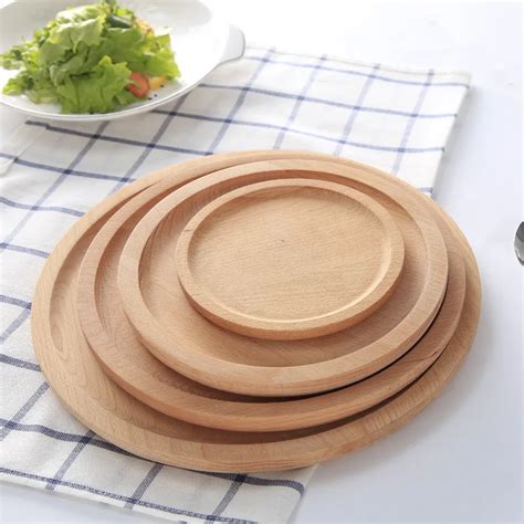 Beautiful Round Shape Original Wood Plate Food Fruits Dish Natural Wooden Dinner Plates Pratos ...