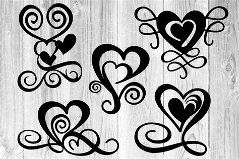 Swirly Hearts Clipart Black