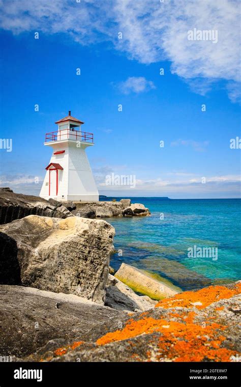 Bruce Peninsula - Beautiful White Lions Head Lighthouse Ontario Stock Photo - Alamy