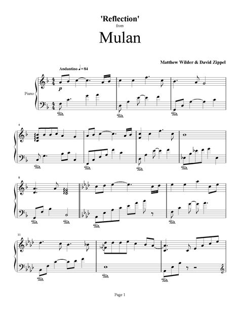 Mulan - Reflection | True Piano Transcriptions