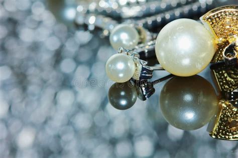 Beautiful Pearl Earrings of Woman in Macro for Background Stock Photo - Image of earring ...