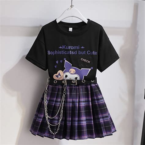 Kawaii Kuromi Dress Sanrio New Girls Jk College Style Uniform Skirt Cute Cartoon T-Shirt Pleated ...