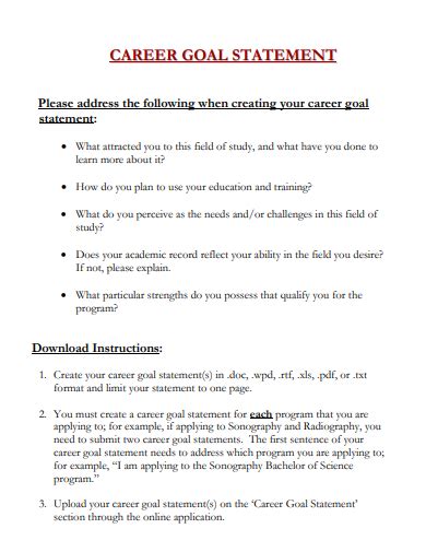 Career Goal Statement - 7+ Examples, Format, Pdf, Tips