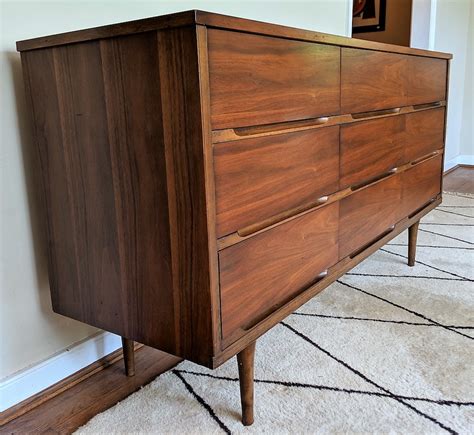 Mid Century Modern Black Walnut Nine Drawer Dresser, Tapered Legs - EPOCH