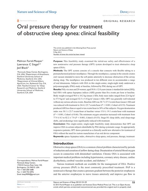 (PDF) Oral pressure therapy for treatment of obstructive sleep apnea ...