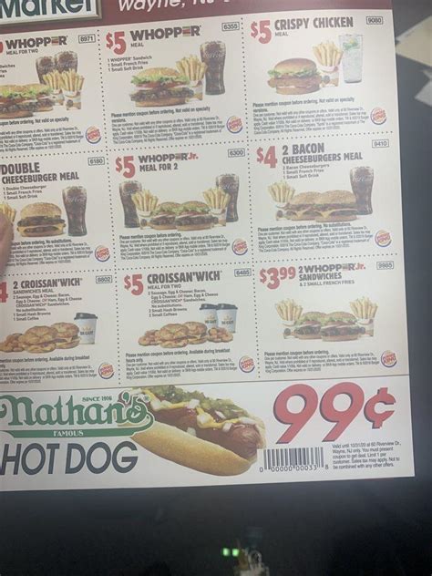 Menu at Nathan's Famous fast food, Wayne