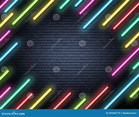 Realistic Led Neon Tube Lights on Dark Brick Wall Background Stock ...