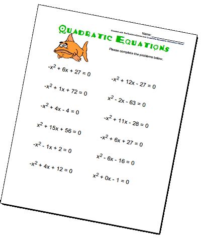 Quadratic Formula Worksheet With Answers