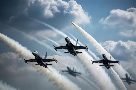 Premium AI Image | A group of fighter jets fly in formation with smoke