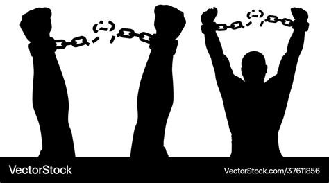 Man breaking chains in handcuffs and human hands Vector Image