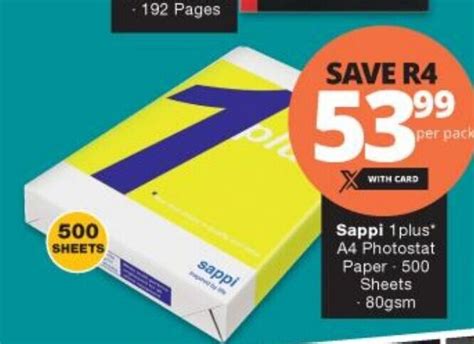 Sappi 1 Plus A4 Photostat Paper 500 Sheets 80 gsm offer at Checkers