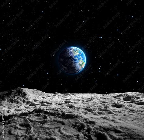 Views of Earth from the moon surface Stock Photo | Adobe Stock