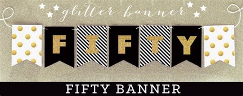 50th Birthday Banner Fifty Birthday Gold Glitter Banner