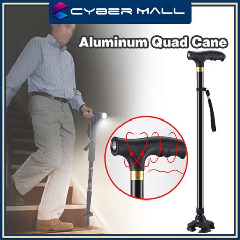 Aluminum Quad Cane Walking Cane with Led Lights Anti-skid T-handle Pole ...