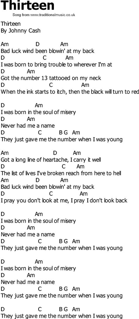 Old Country song lyrics with chords - Thirteen