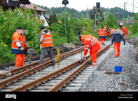 The German railways, track construction, railway worker, ballast ...