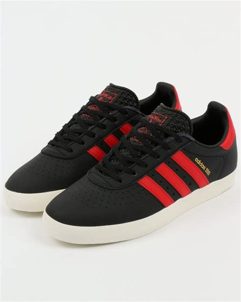 Adidas 350 Trainers Black, Red, scarlet, leather,shoes,originals,mens