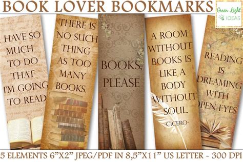 Book Lover Vintage Printable Bookmarks, Digital (607707)