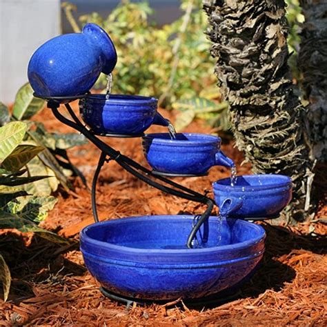 Amazon.com: Smart Solar Blue Ceramic Cascade Outdoor Bird Bath Fountain ...