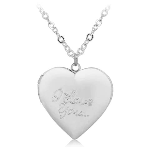 I Love You Silver Heart Locket Necklace For Woman - Feshionn IOBI