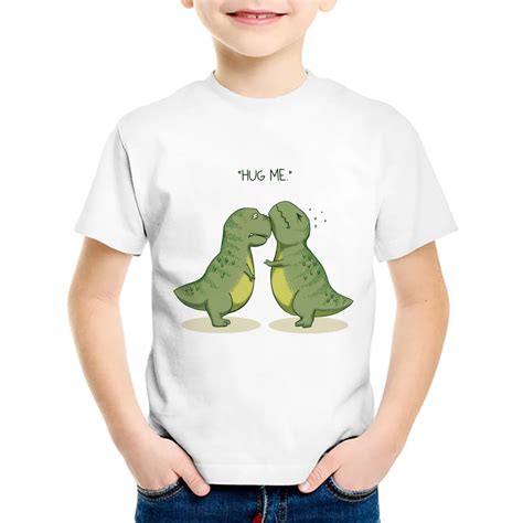 2017 Summer cute Dinosaur hug Print Modal t shirt Kids Funny Animal T ...