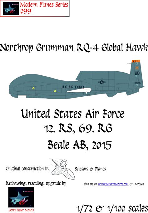 1/72 and 1/100 Northrop Grumman RQ-4 Global Hawk Paper Model - EcardModels