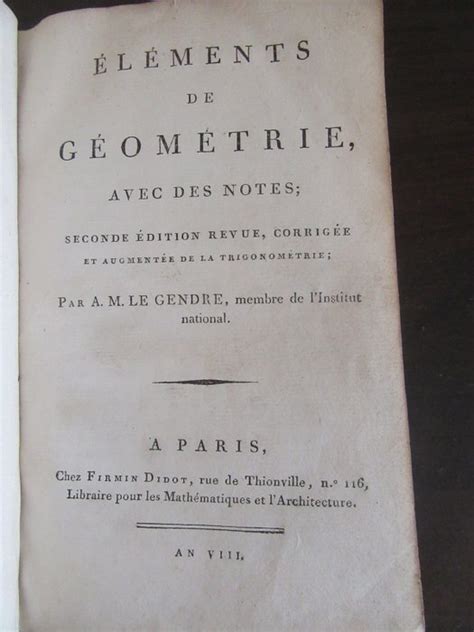 Adrien-Marie Legendre - Eléments de Géométrie - 1799 - Catawiki