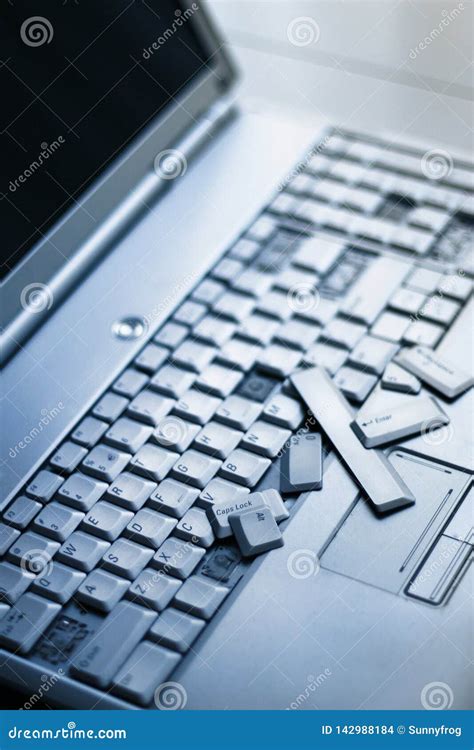 Silver Laptop with Broken Keyboard. a Close-up Picture of Part of ...