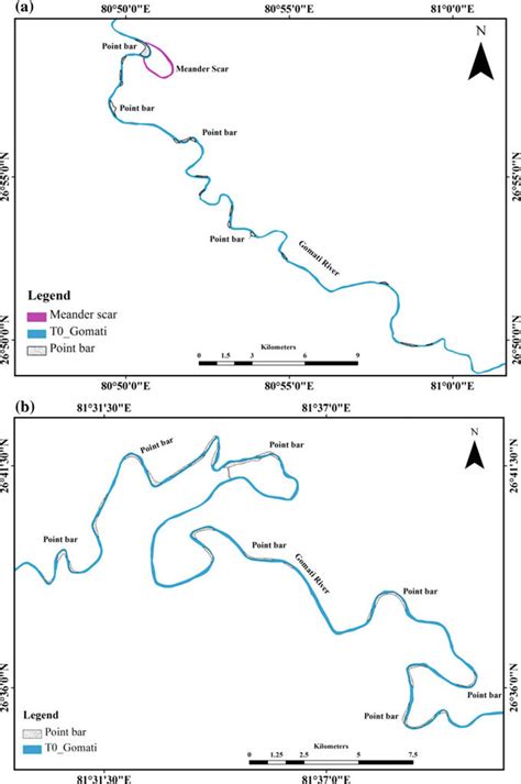 Map showing geomorphology of active channel of Gomati River | Download ...