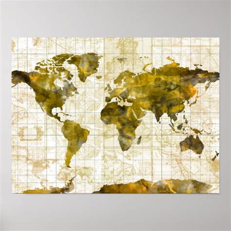 world map watercolor sepia poster | Zazzle