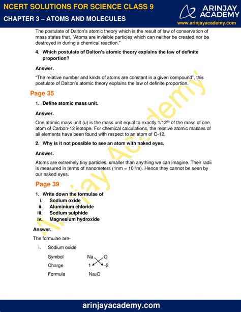 NCERT Solutions for Class 9 Science Chapter 3 - Atoms and Molecules