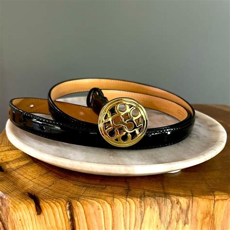 Coach Belt, Gold And Black Patent Leather- Size Medium - Gem