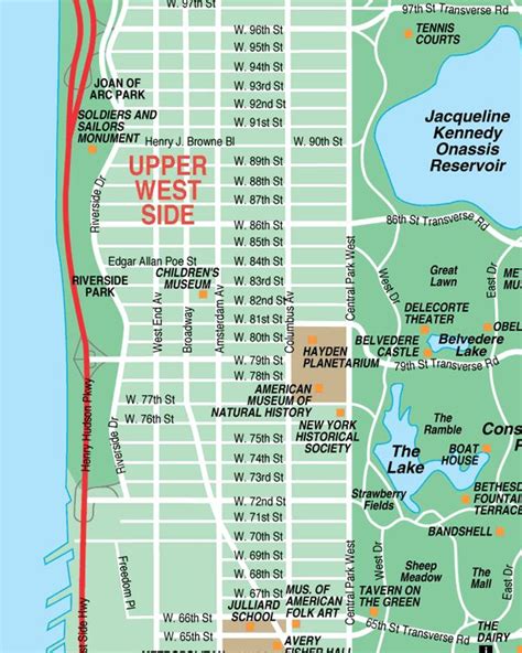 Upper West Side-New York City Streets Map - street location maps of NYC sights, museums ...