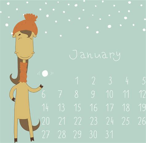 Cute cartoon january calendar design vector Free vector in Encapsulated PostScript eps ( .eps ...