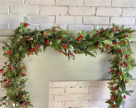 Christmas Holly Berry Garland Christmas Garland Red and Green Garland ...