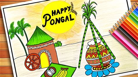 Easy Pongal Drawing | Pongal Festival Drawing Easy Steps | Pongal Drawing | Happy Pongal Drawing ...