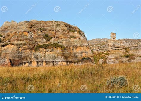 Rock Formations in Isalo National Park, Ilakaka, Madagascar. Stone Statute Known As Lady Queen ...