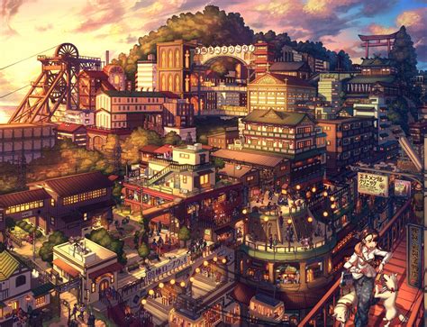 Taisho Era 103 - Battleship Island by Asano | Steampunk city, Anime city, City landscape