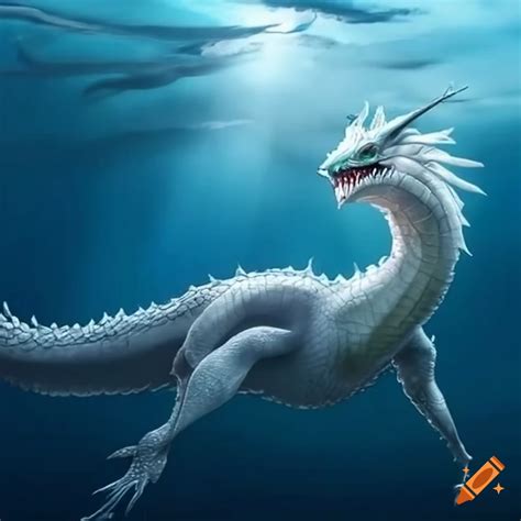 A good white dragon with good face flying in sea make it more real on ...