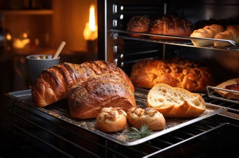 Premium AI Image | Different types of bread arranged near toaster oven