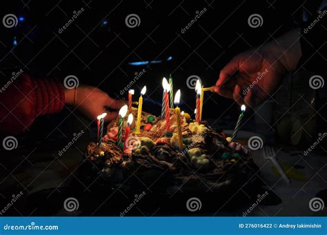 Birthday Cake and Candles with Fire Stock Photo - Image of darkness ...