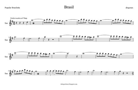 tubescore: Aquarela do Brasil Music Score for Sax. Brasil Brasil.