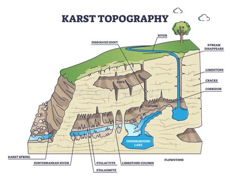 Diagrama De Esquema De Formación De Cuevas Subterráneas Geológicas Y Topografía De Karst ...